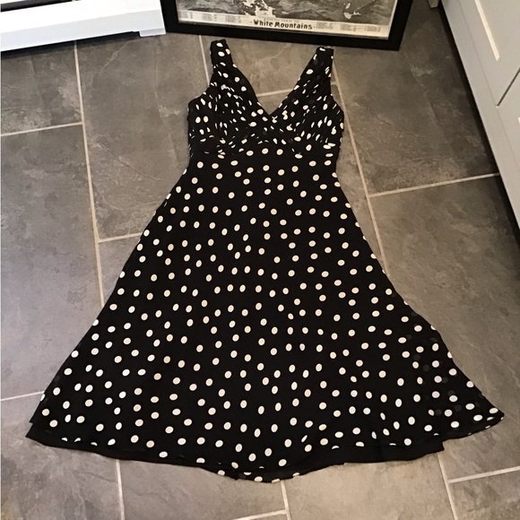Adrianna Papell 100% Silk Dress Size 6 Black Polka Dot Sleeveless Chiffon Midi - Picture 11 of 16